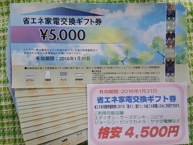 省エネ家電交換ギフト券 ５,０００円券 格安！！: 岐阜 金券ショップの「そんな事ってあるん会！！」